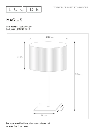 Настольная лампа Magius 03529/81/30 Lucide коричневая бежевая 1 лампа, основание чёрное металл в стиле скандинавский  фото 5